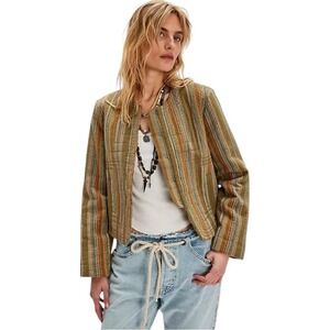 FREE PEOPLE Zandi Quilted Kantha Striped Olive Green Jacket Neutral Combo XS New
